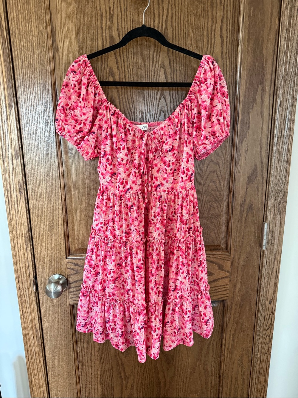 She + Sky Pink Floral Tiered Off-Shoulder Dress
